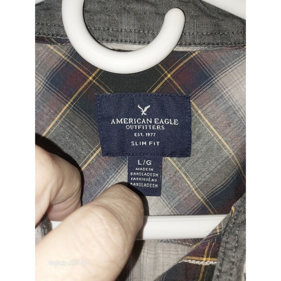 American Eagle Plaid Pearl Snap Shirt Large - Picture 4 of 6